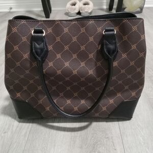 Nine West Brown Patterned Tote with Black Trim
